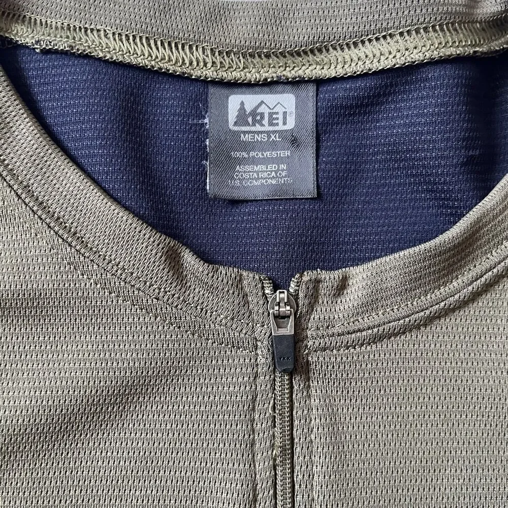 REI Co Op Cycling Jersey Men XL Short Sleeve Half Zip Back Zip Pocket Olive Blue